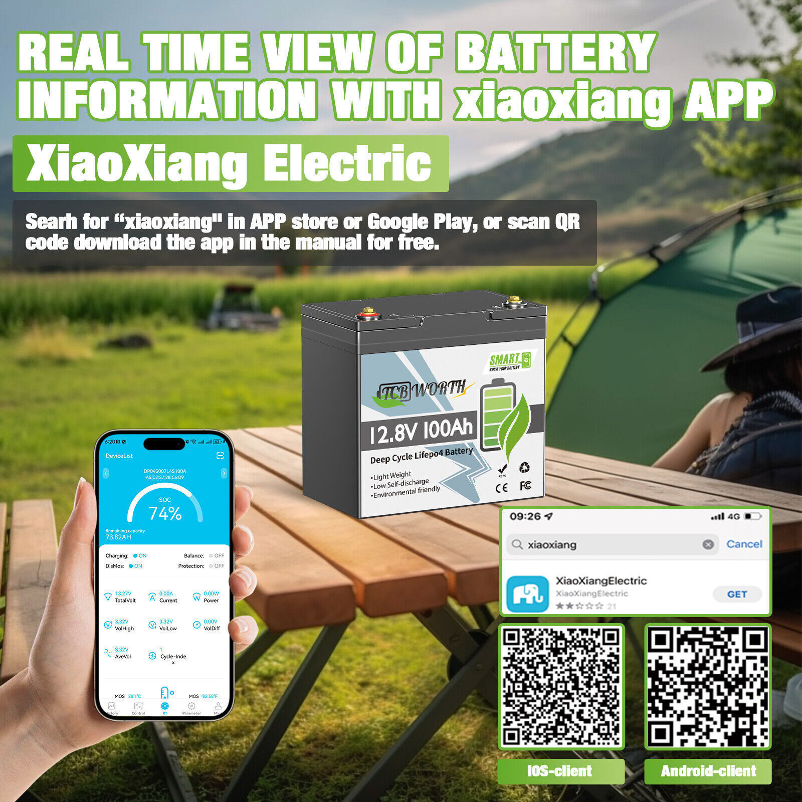 12V 100Ah Mini Smart Bluetooth Low Temp LiFePO4 Lithium Battery for Solar Marine