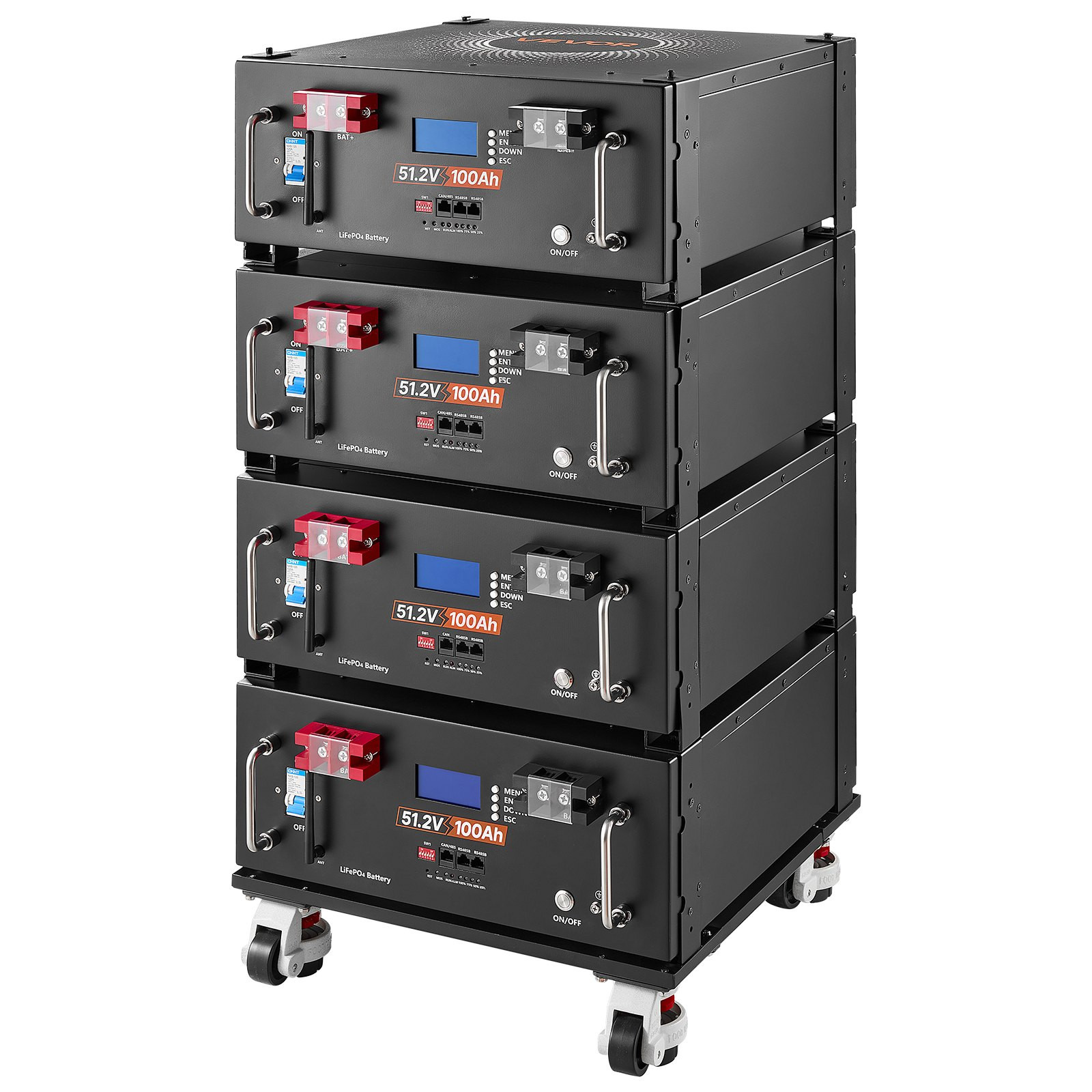 4 Pack 48V 100Ah LiFePO4 Server Rack Battery 5120Wh Bluetooth 100A BMS