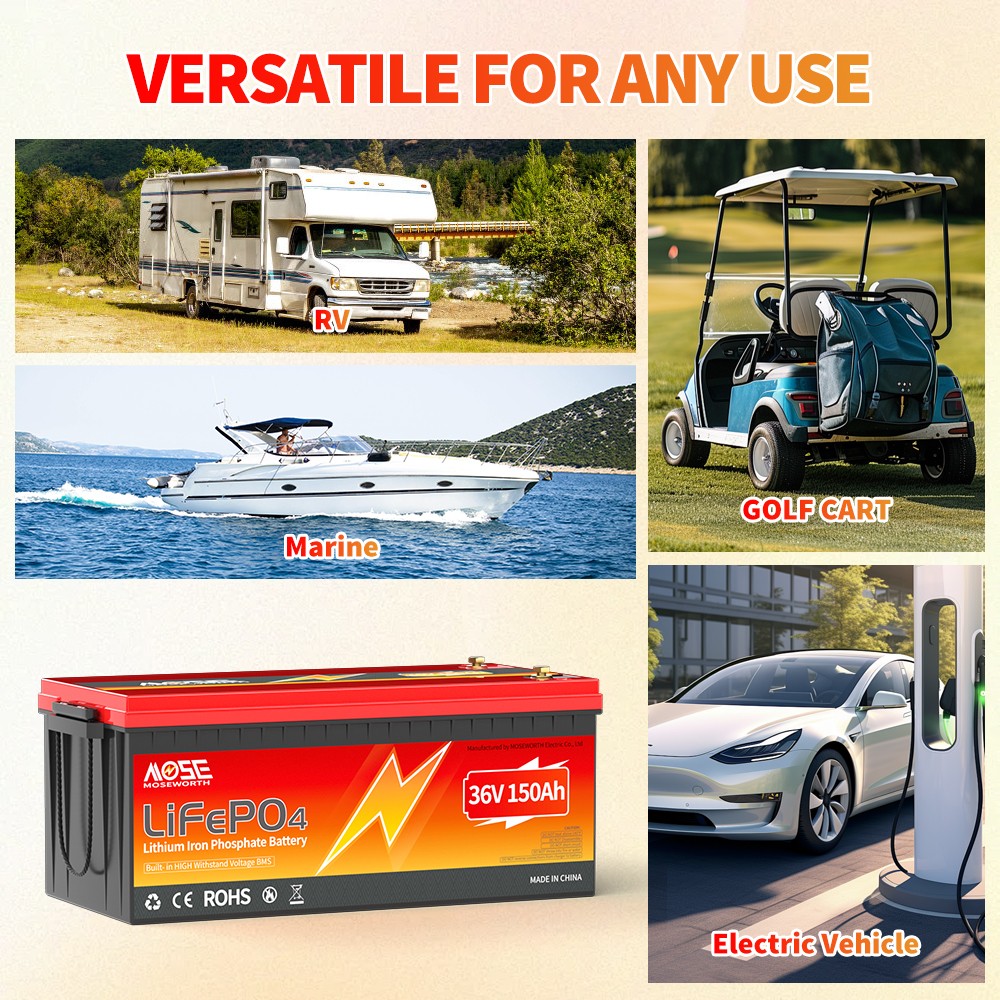 36V 150AH Golf Cart Lithium Battery Bluetooth APP 200A BMS Rechargeable LiFePO4