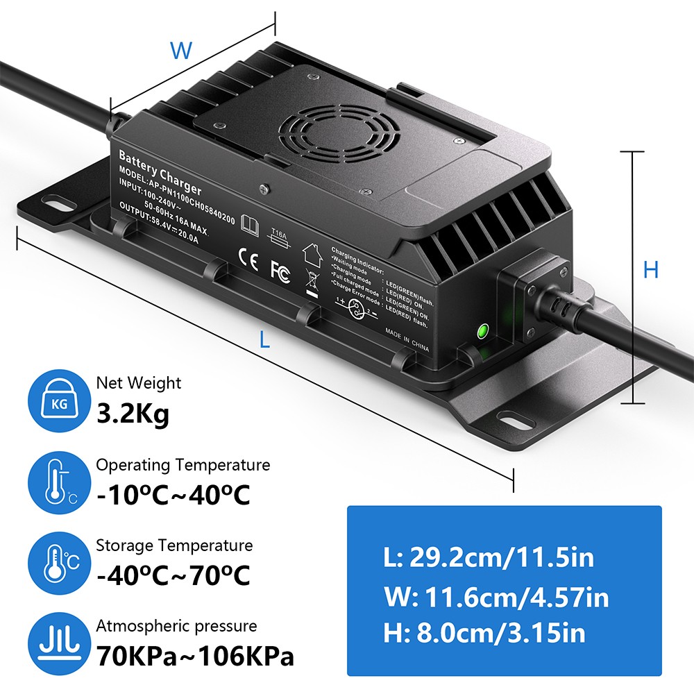 48V 100Ah LiFePO4 Lithium Battery Deep Cycle Built-in BMS W/ 58.4V 20A Charger