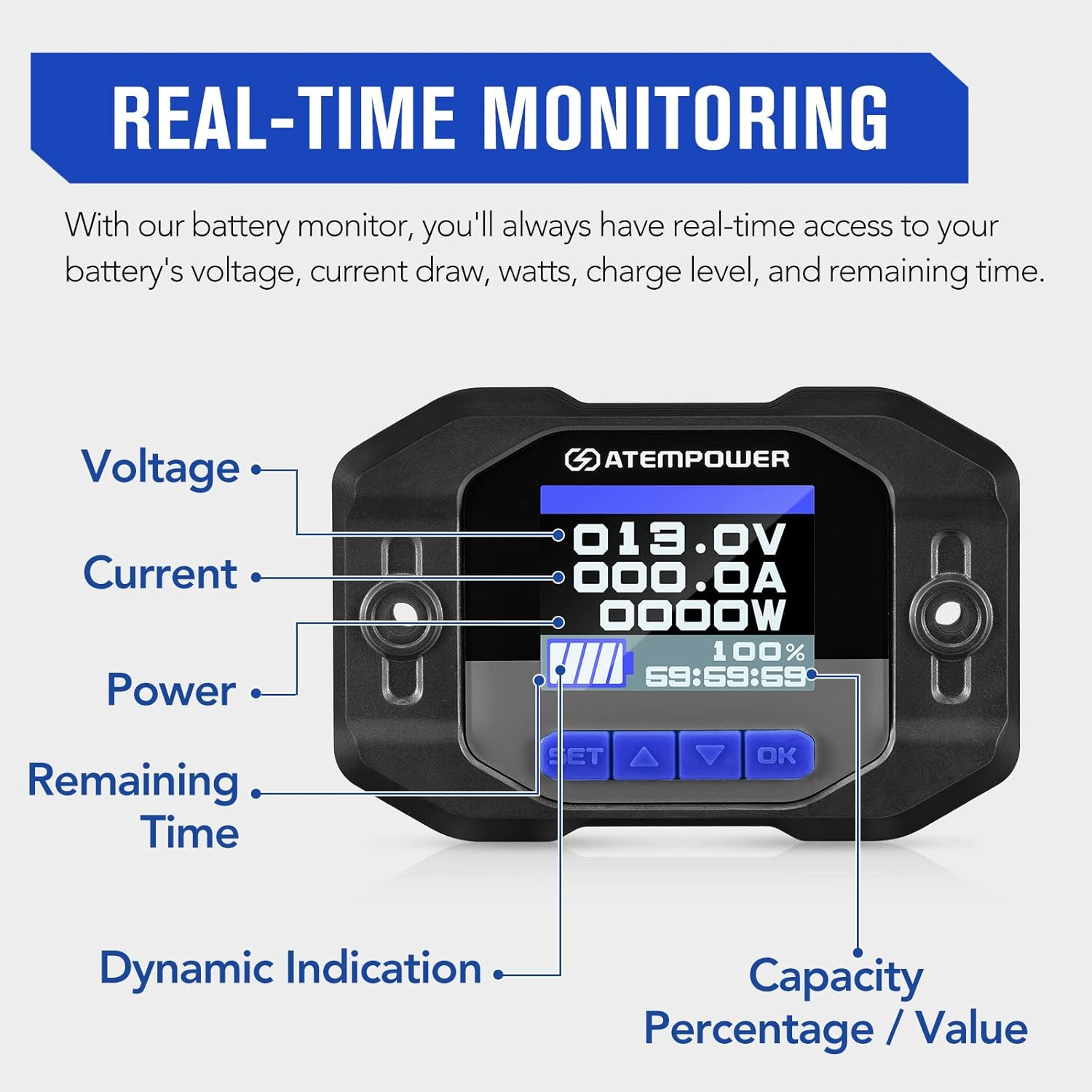 12V 100A Battery Monitor with Shunt – Real-Time Current for RV & Batteries