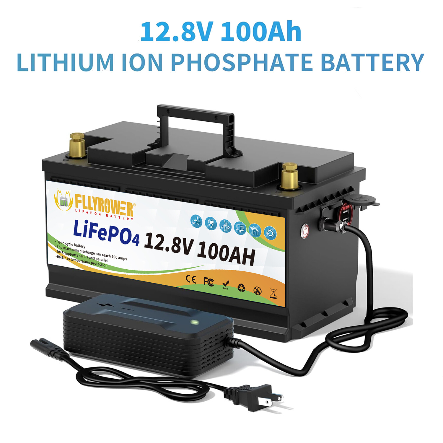 12V 100Ah LiFePO4 Lithium Battery BMS Deep Cycle for RV Marine Solar Off-grid