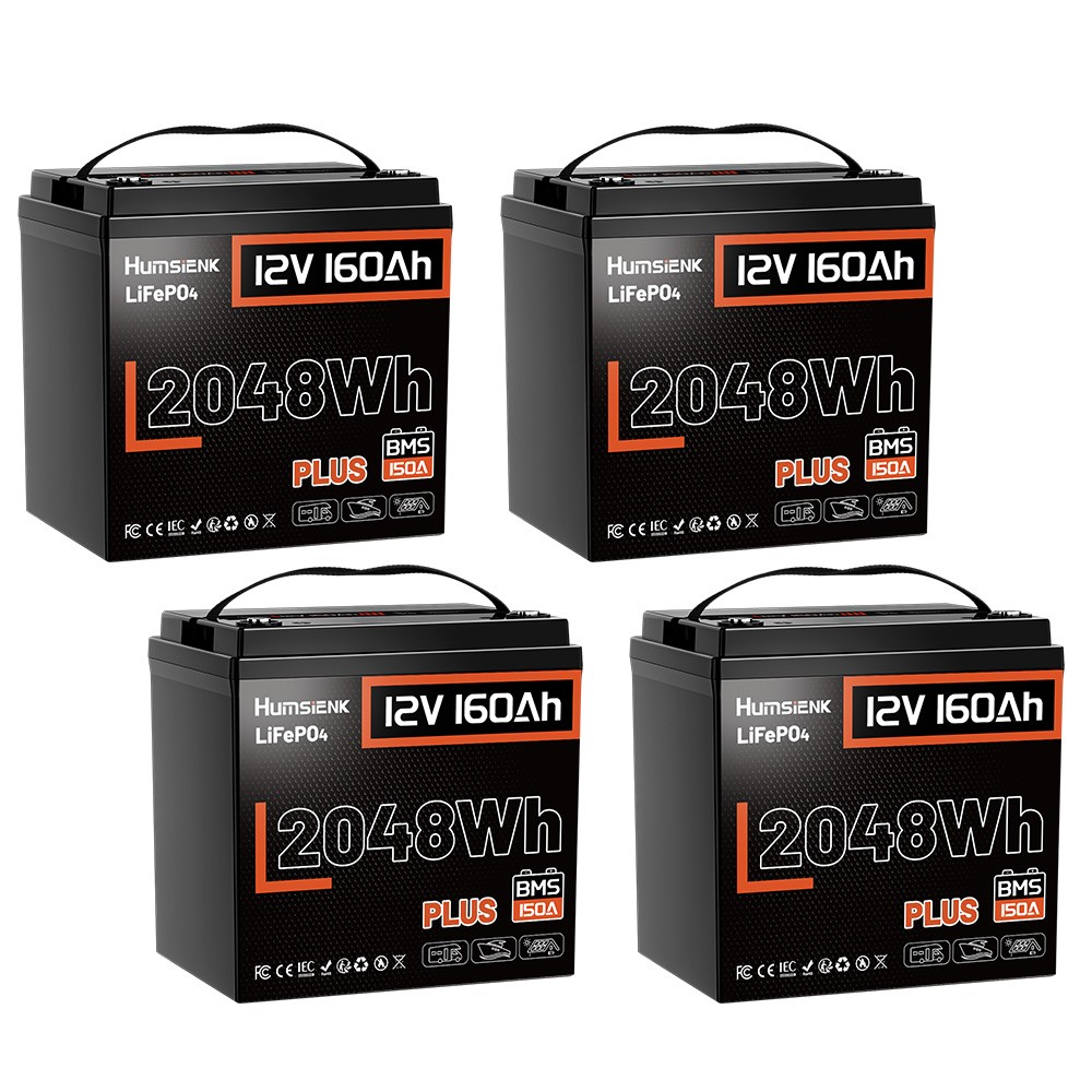 4x Humsienk 12V 160Ah LiFePO4 Battery 150A BMS 8192Wh Low‑Temp Protection IP65