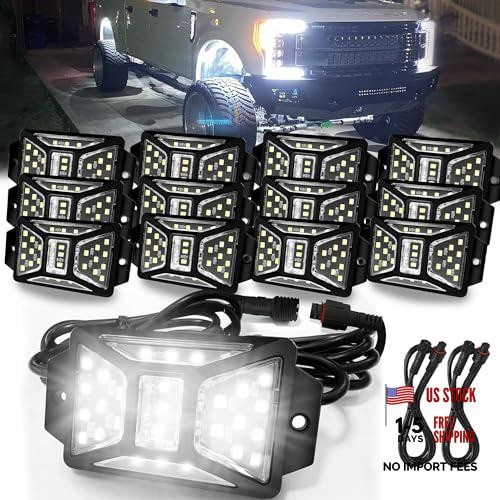 12 Pods Pure White Rock Lights with 2 Pack Connectors Extension 12 Pod-White