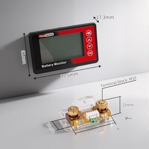 500A Battery Monitor with Shunt, 8–120V Coulomb Meter, DC Power & Capacity