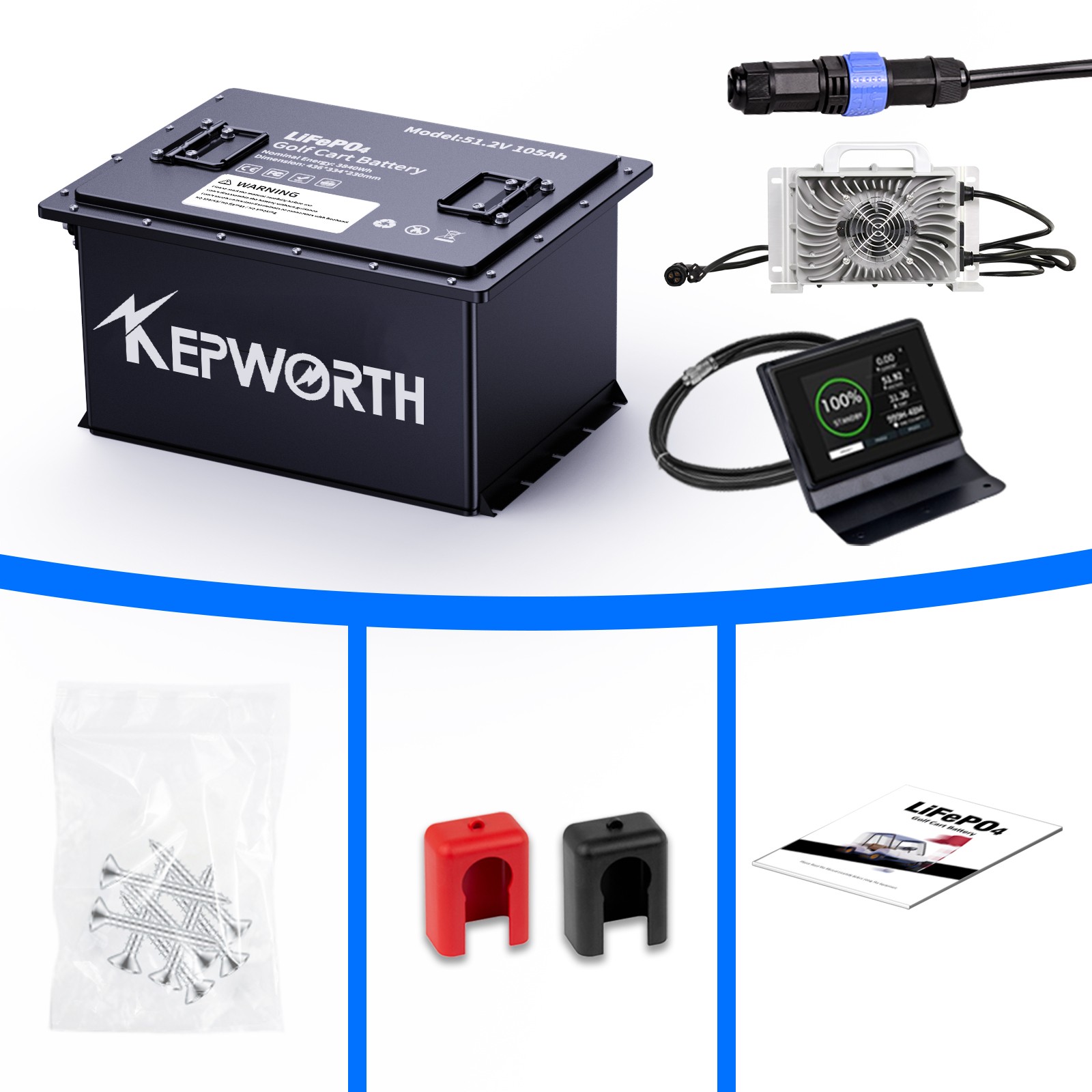 48V 105Ah Battery LiFePO4 Lithium Golf Cart 200A BMS 20000+Cycles +Monit+Charger