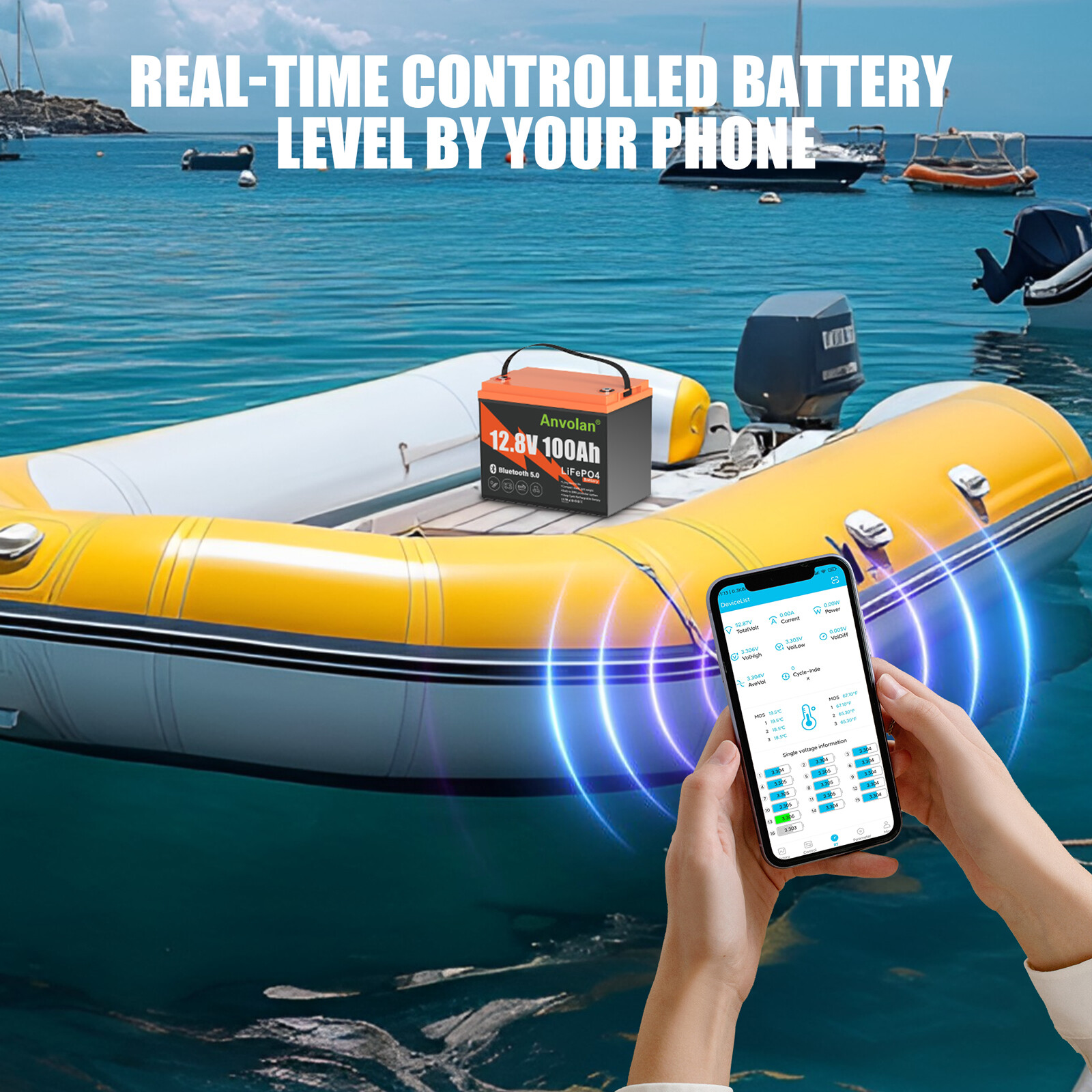 12V 100Ah LiFePO4 Bluetooth RV Lithium Batteries 100A BMS for Camper Trailer