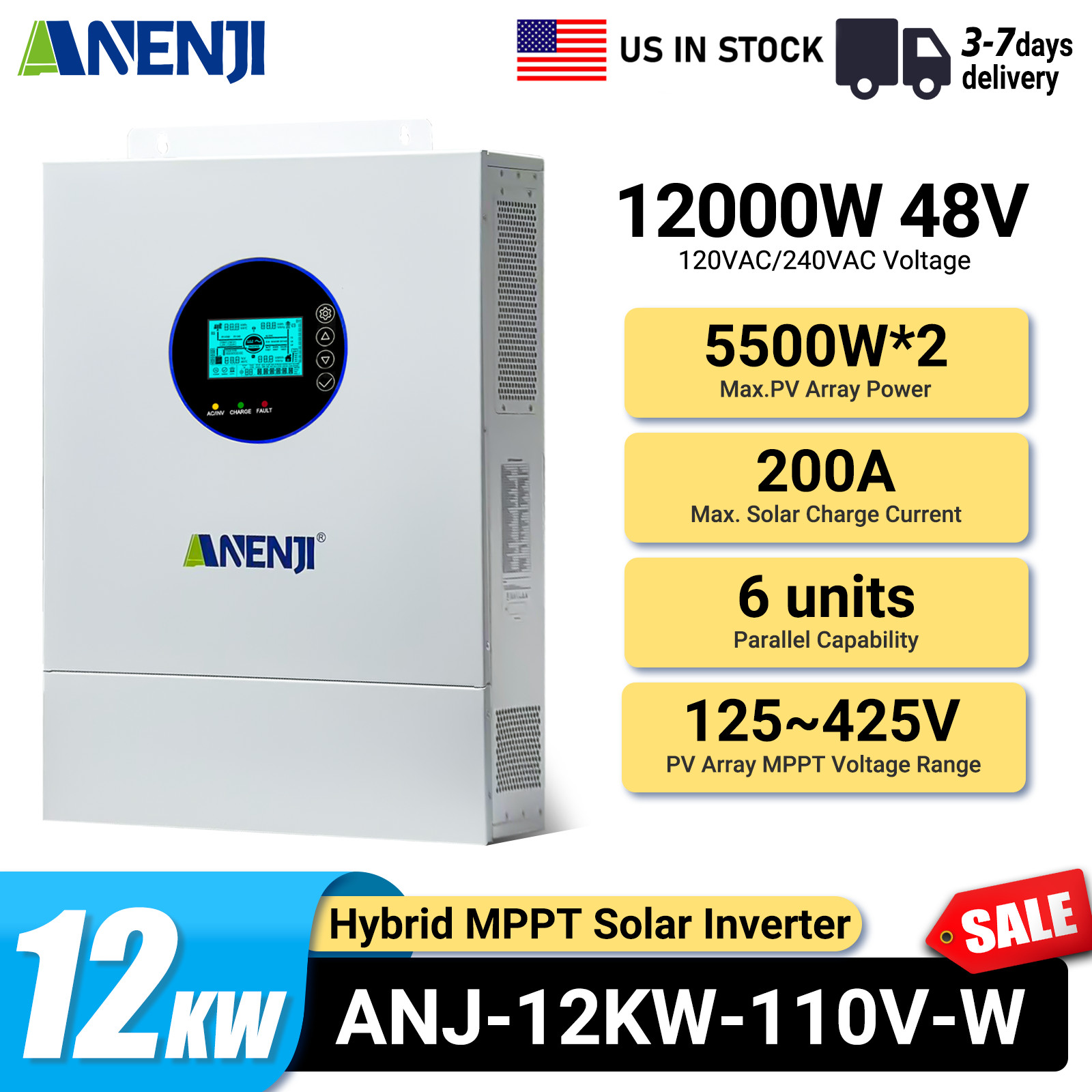 16KWh 314Ah 51.2V LiFePO4 Battery Storage+12KW Hybrid Solar Inverter 120V/240Vac