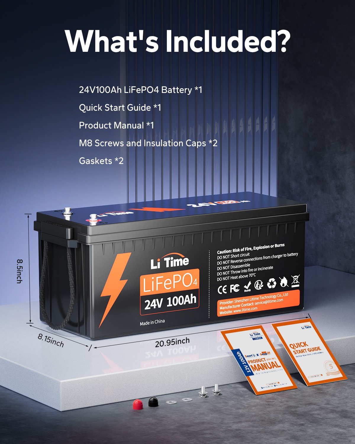 Litime 24V 100Ah LiFePO4 Lithium Battery BMS Deep Cycle for Off-grid Solar Boat