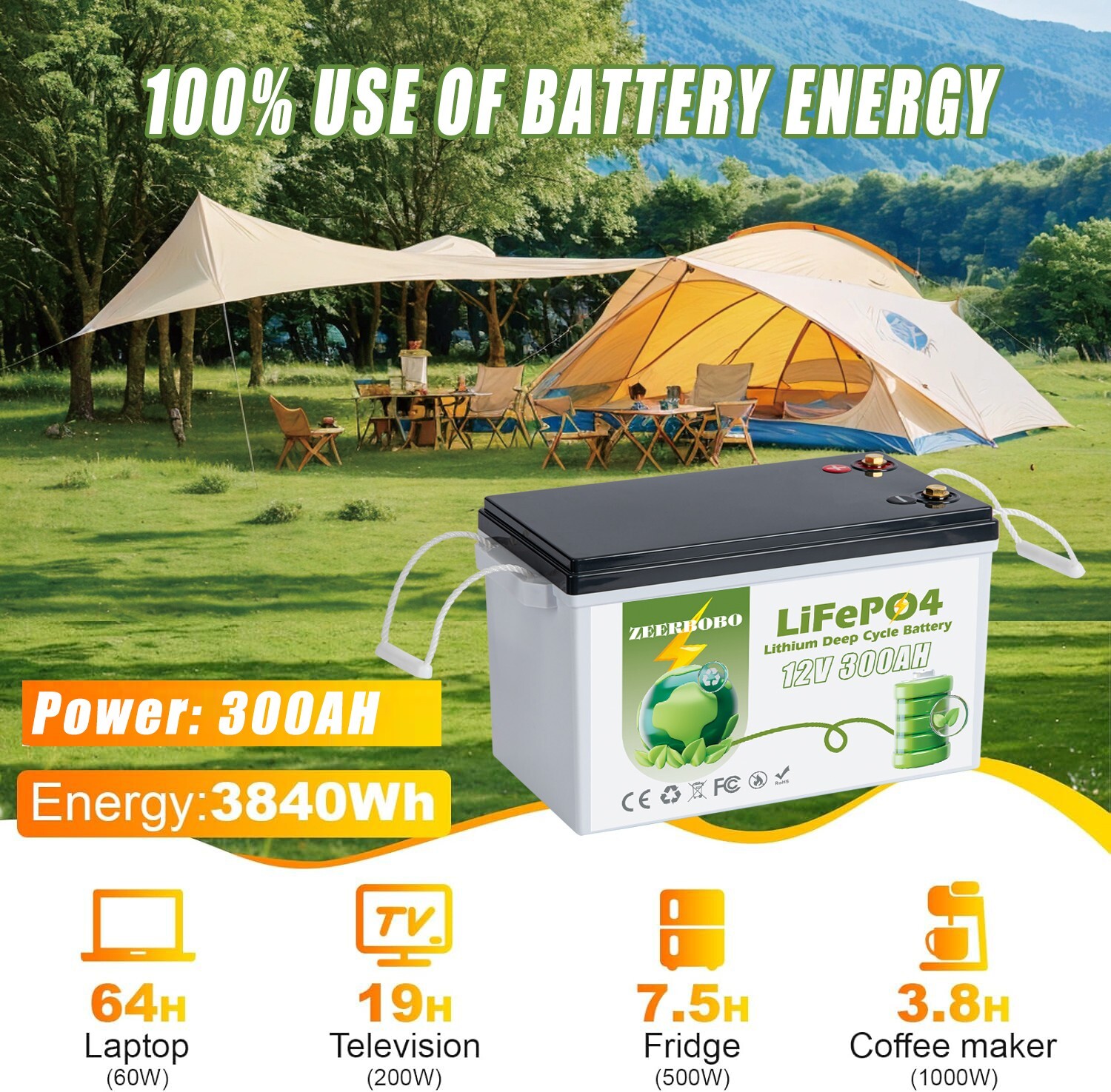 12 volt 300 amps LiFePO4 Lithium Battery Bluetooth for RV Marine Trolling Motor