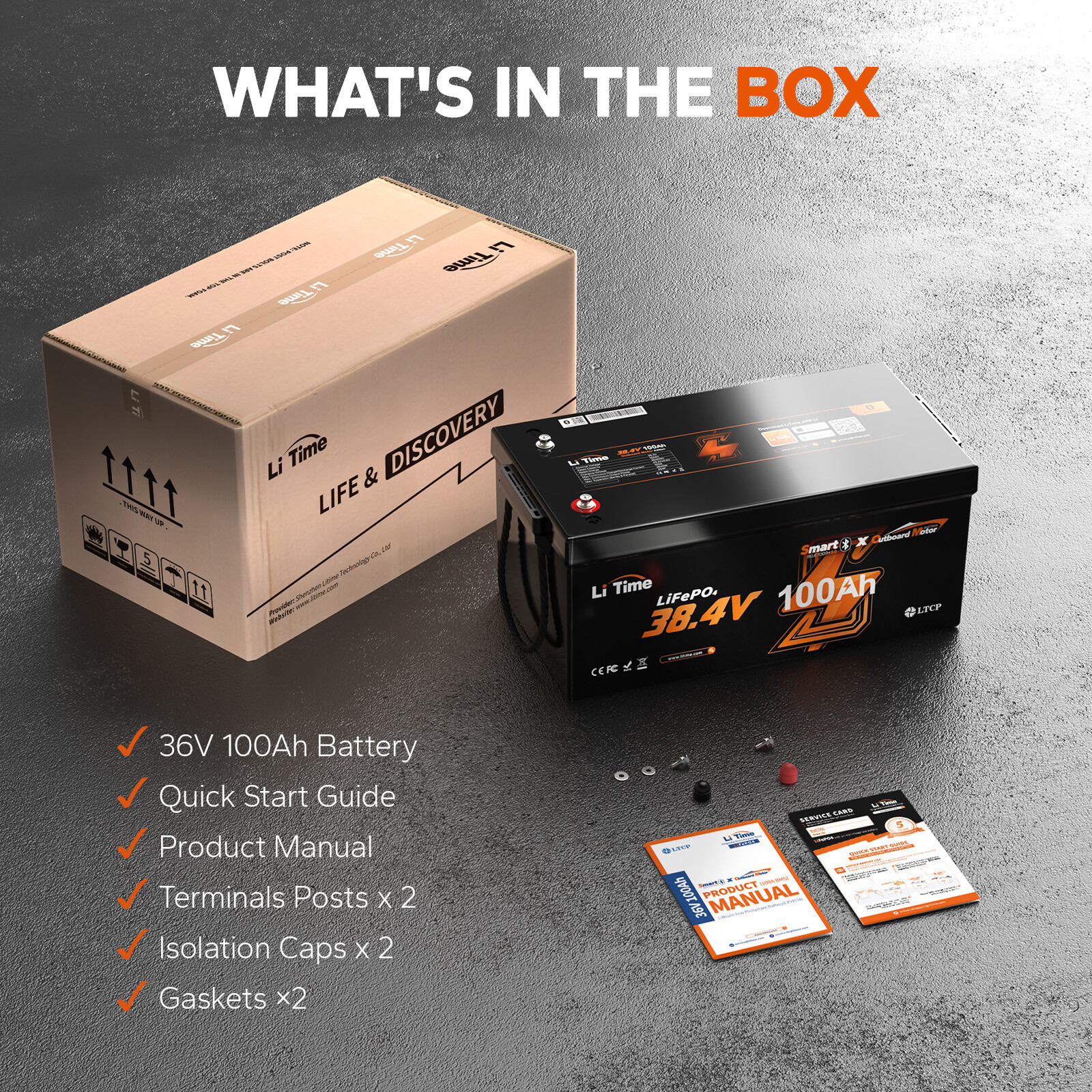 LiTime 36V 100Ah OBM Bluetooth Trolling Motor LiFePO4 Lithium Battery For Marine