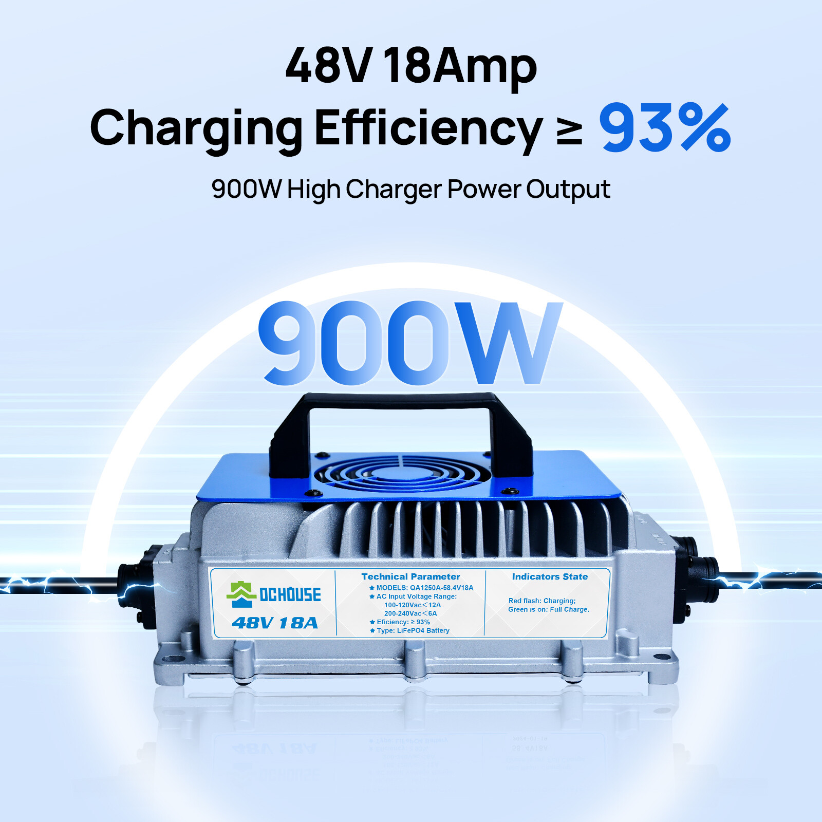 48V 50Ah LiFePO4 Lithium Battery Golf Cart with 18A Charger Smart Monitor RV