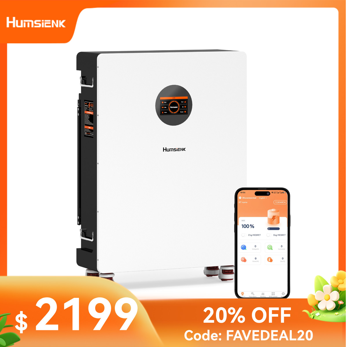 Humsienk 48V 314Ah 300Ah Battery Wall-Mounted LiFePO4 16KWh for Home Storage