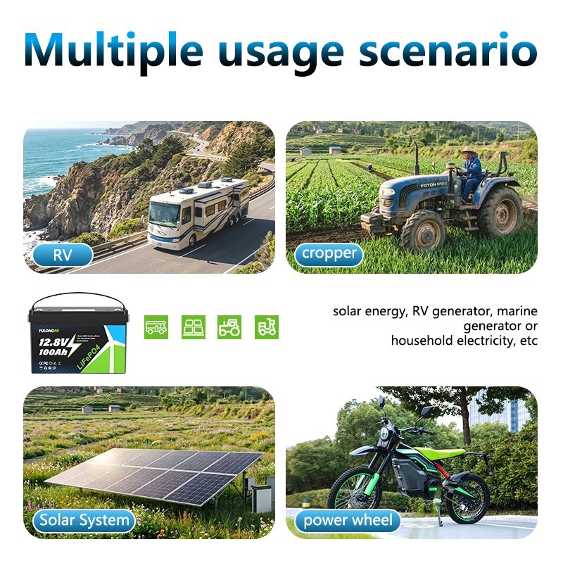 YULONGNE 12V 100 Smart Low Temp LFP Lithium Battery For RV Off grid Solar Marine