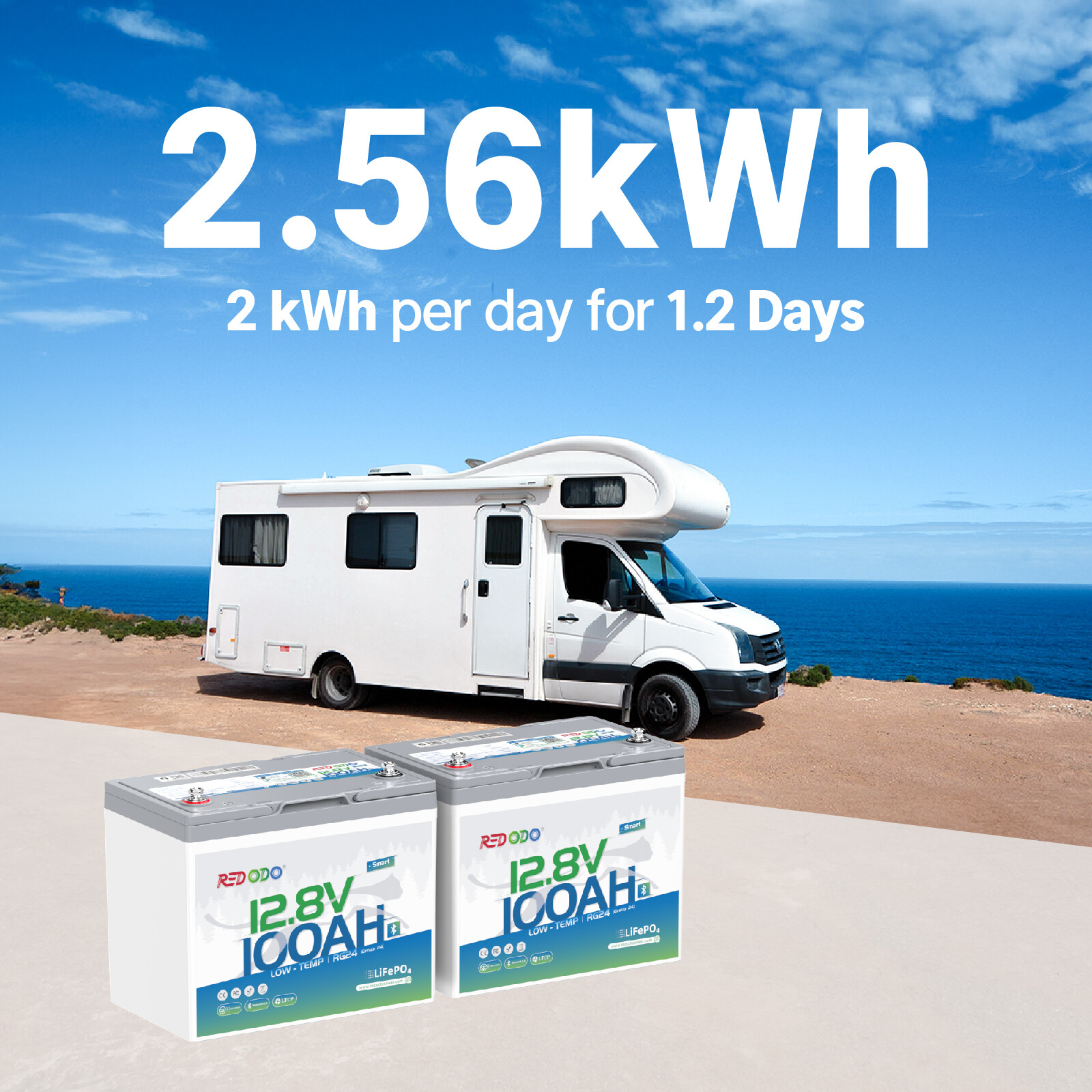 Redodo 12V 100Ah LiFePO4 Lithium Battery with Bluetooth & Low Temp Cut-off