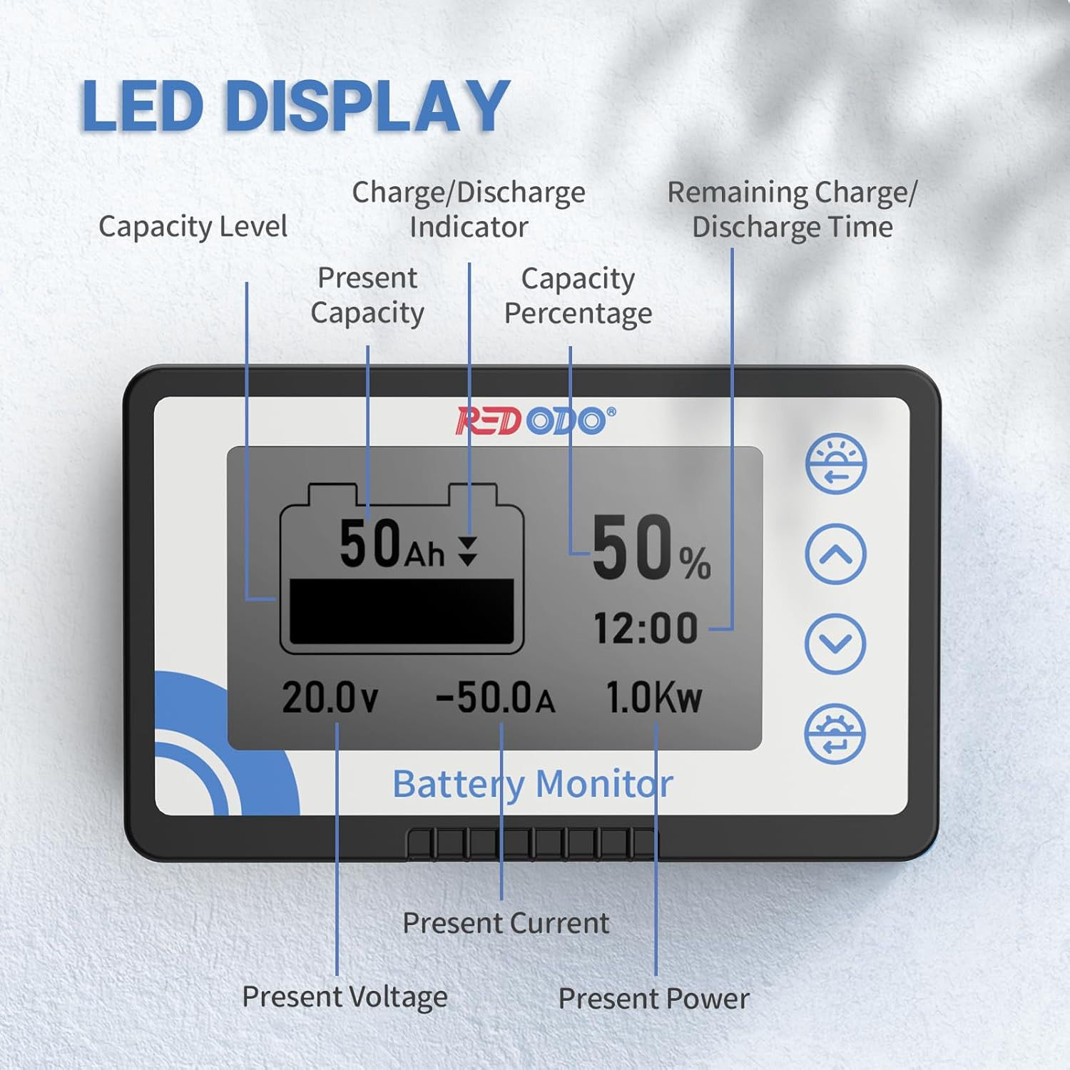 Battery Monitor with Shunt, Battery Meter Voltage Range 8V-120V, up to 500A for