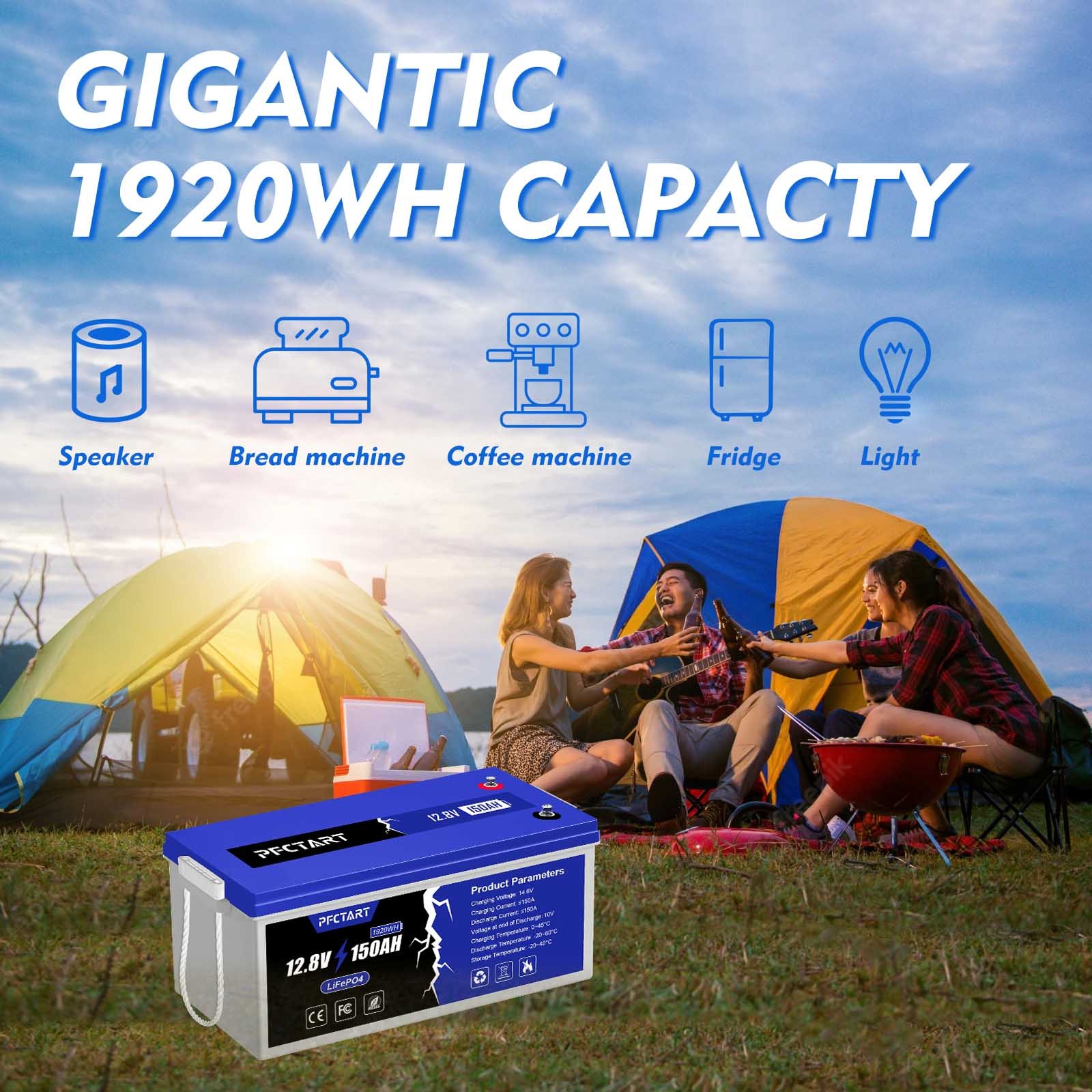 150AH 12V LiFePO4 Lithium Battery Deep cycle with 100A BMS for RV Boat Off Grid
