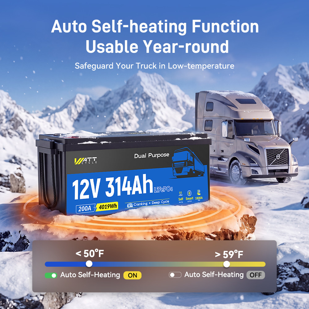 2Pcs Wattcycle 12V 314Ah 300Ah LiFePO4 Battery 200A BMS Bluetooth Truck Sailboat