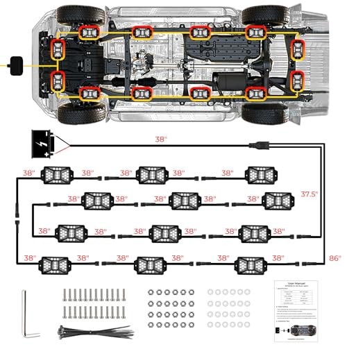 12 Pods Pure White Rock Lights with 2 Pack Connectors Extension 12 Pod-White