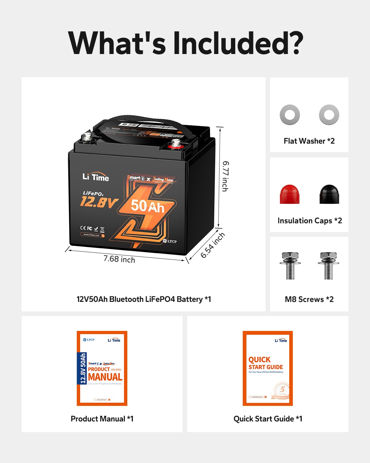 LiTime 12V 50Ah Bluetooth LiFePO4 Lithium Battery For Trolling Motor RV Solar