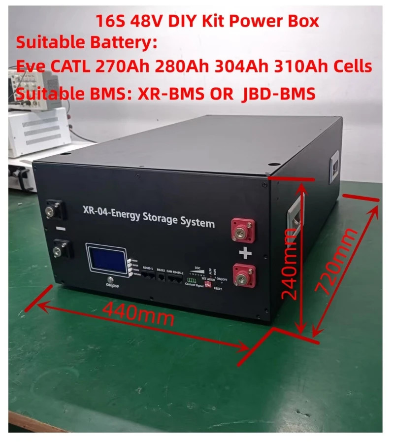 JBD BMS Power Box LiFePO4 Battery Case Stacked Solar Home Energy Storage 16S 51.