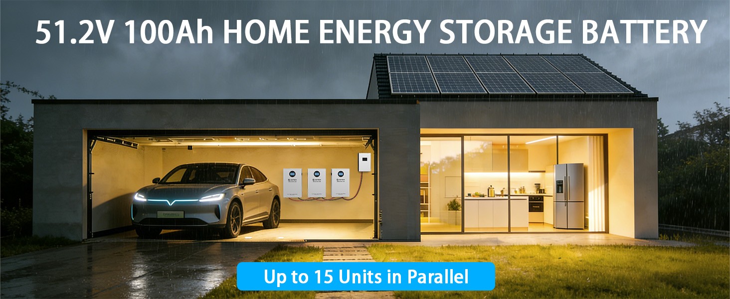 48V 100Ah LiFePO4 Lithium Wall Mounted Battery 5120Wh 100A BMS Solar Home Backup