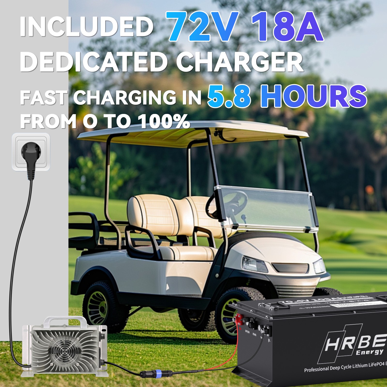 72V 105Ah Golf Cart Lithium LiFePO4 Battery & 18A Charger LCD Monitor Metal Case