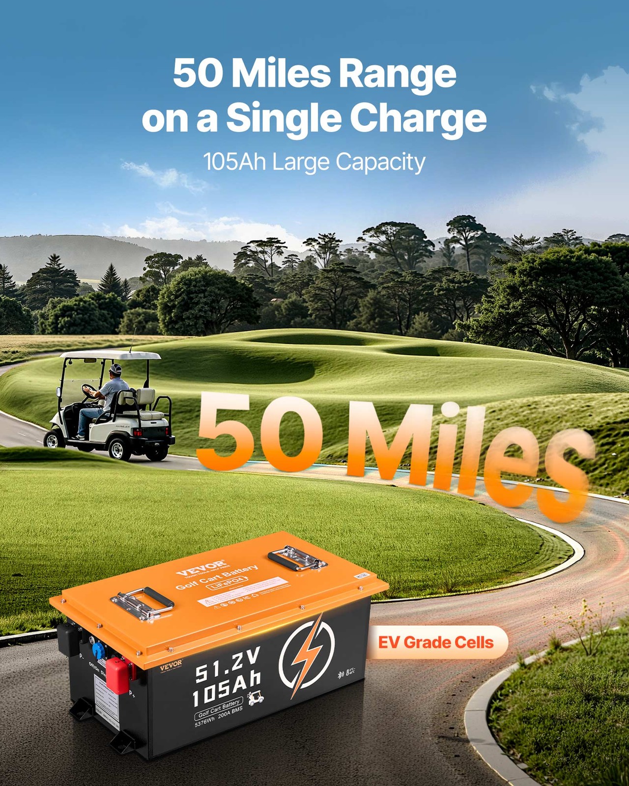 VEVOR 48V 105Ah Golf Cart Lithium Battery with 20A Charger and Touch Monitor