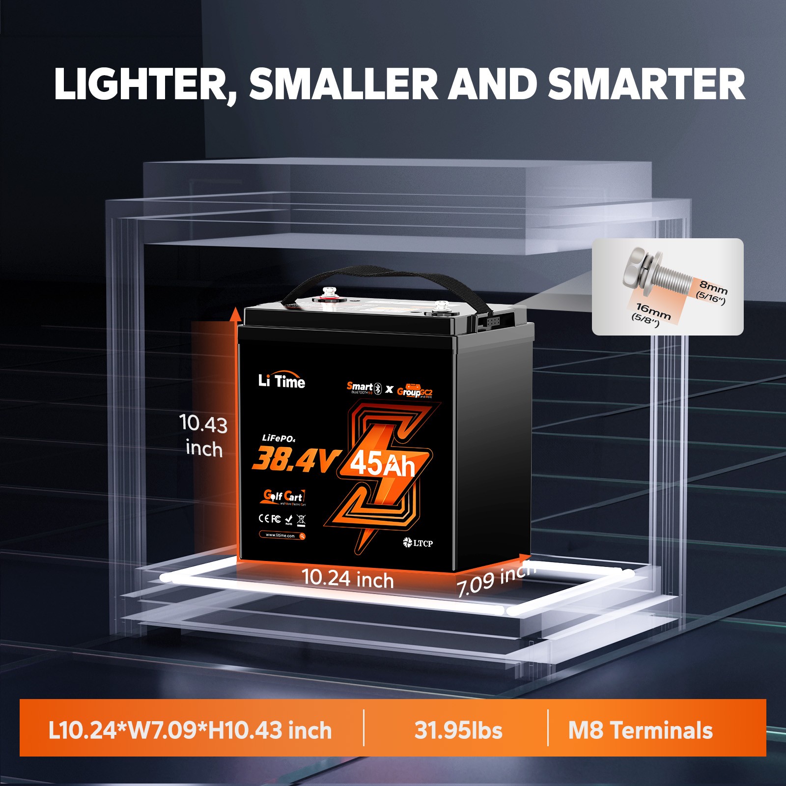 LiTime 36V 45Ah TM Bluetooth LiFePO4 Lithium Battery 90A BMS For Trolling Motor