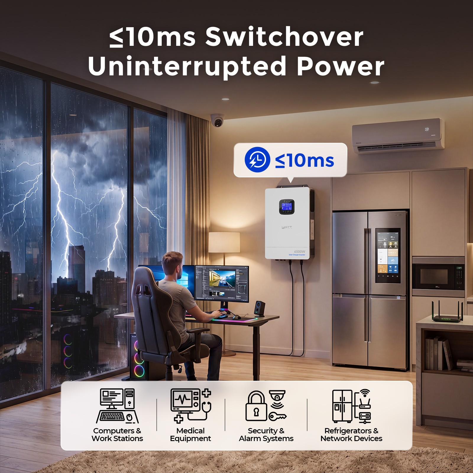 WattCycle 48V 6500W Single Phase Solar Inverter 9000W Dual MPPT UPS Home Backup