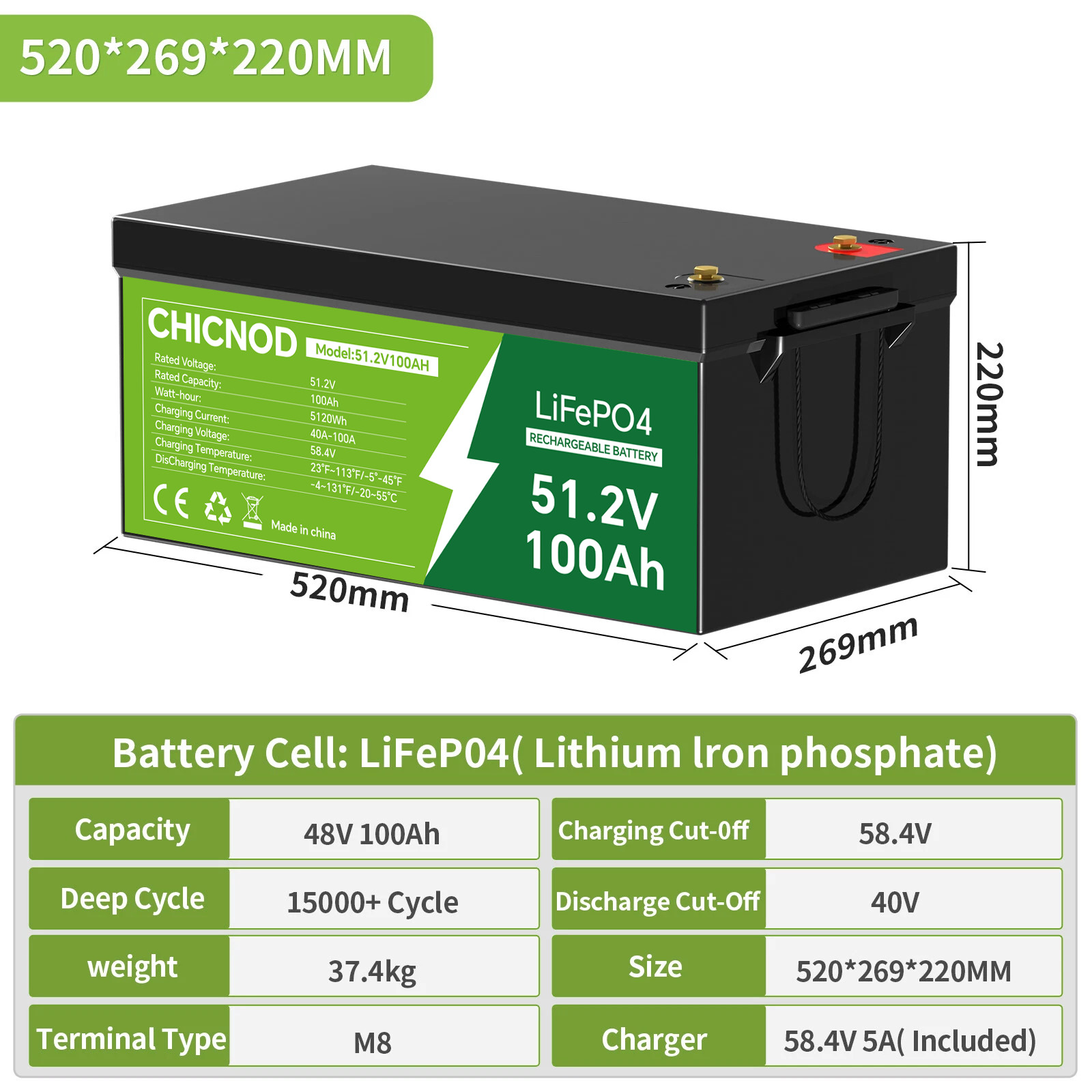 12V 55Ah LiFePO4 Deep Cycles Lithium Battery BMS Rechargeable for RV Solar Boat