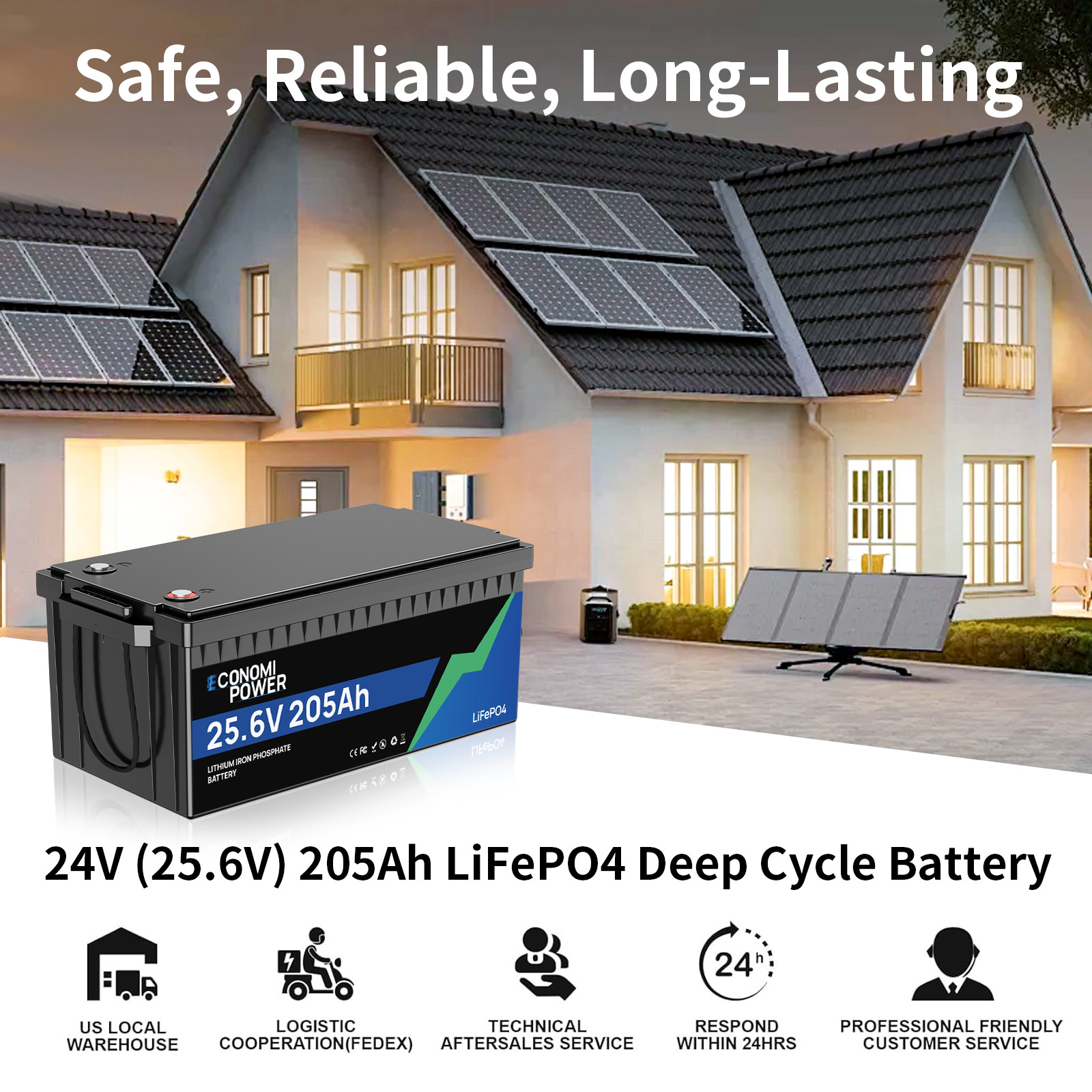 24V 205Ah LiFePO4 Deep Cycle Battery 5248Wh 200A BMS, Solar RV Off-Grid Marine