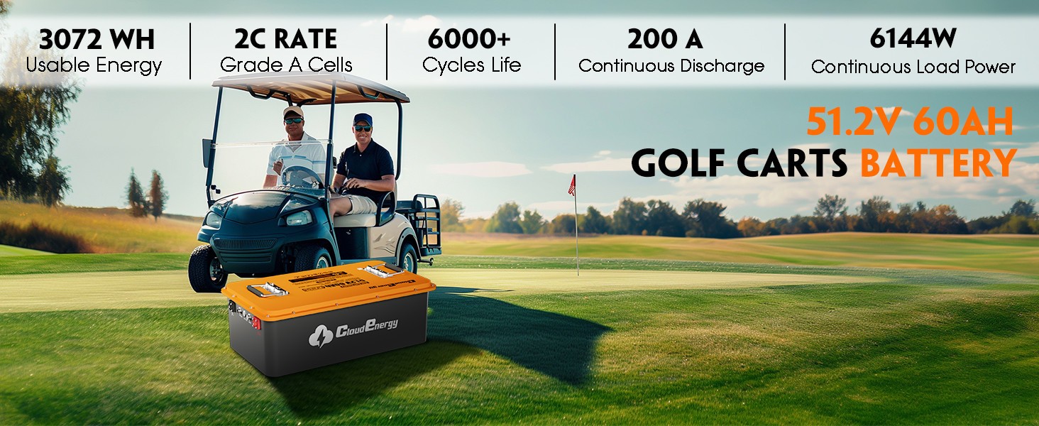 48V(51.2V) 60Ah LiFePO4 Lithium Golf Cart Battery with 20A Charger