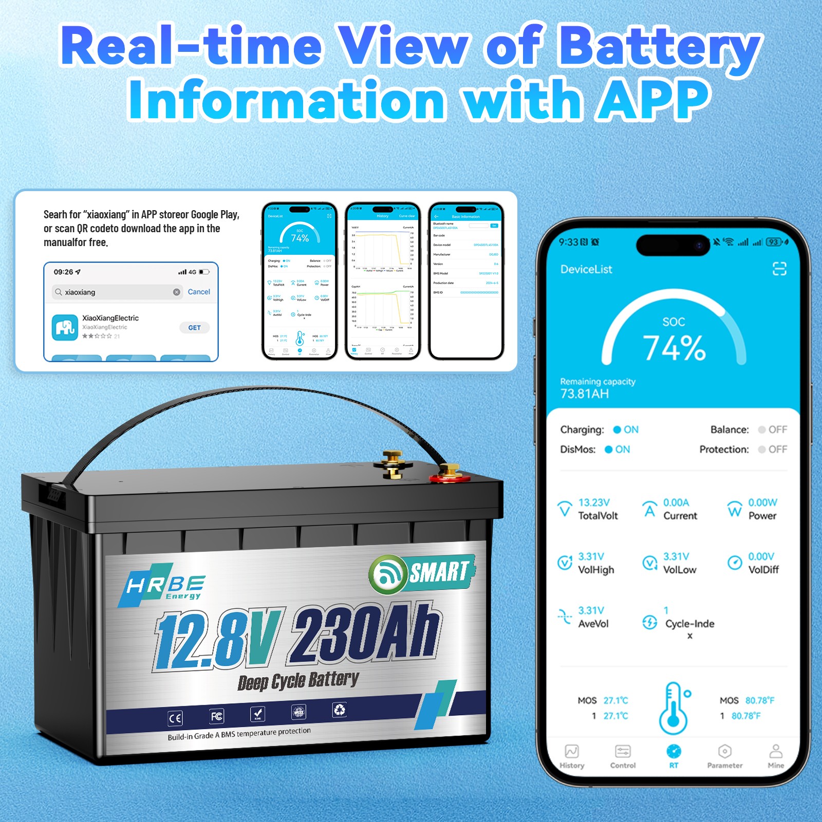 12V 230Ah Bluetooth Low Temp LiFePO4 Lithium Battery 3840WH For RV Marine Solar