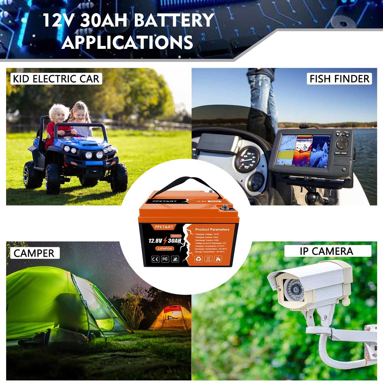 7Ah 8Ah 20Ah 24Ah 30Ah 12V Rechargeable LiFePO4 Lithium Battery for RV Solar