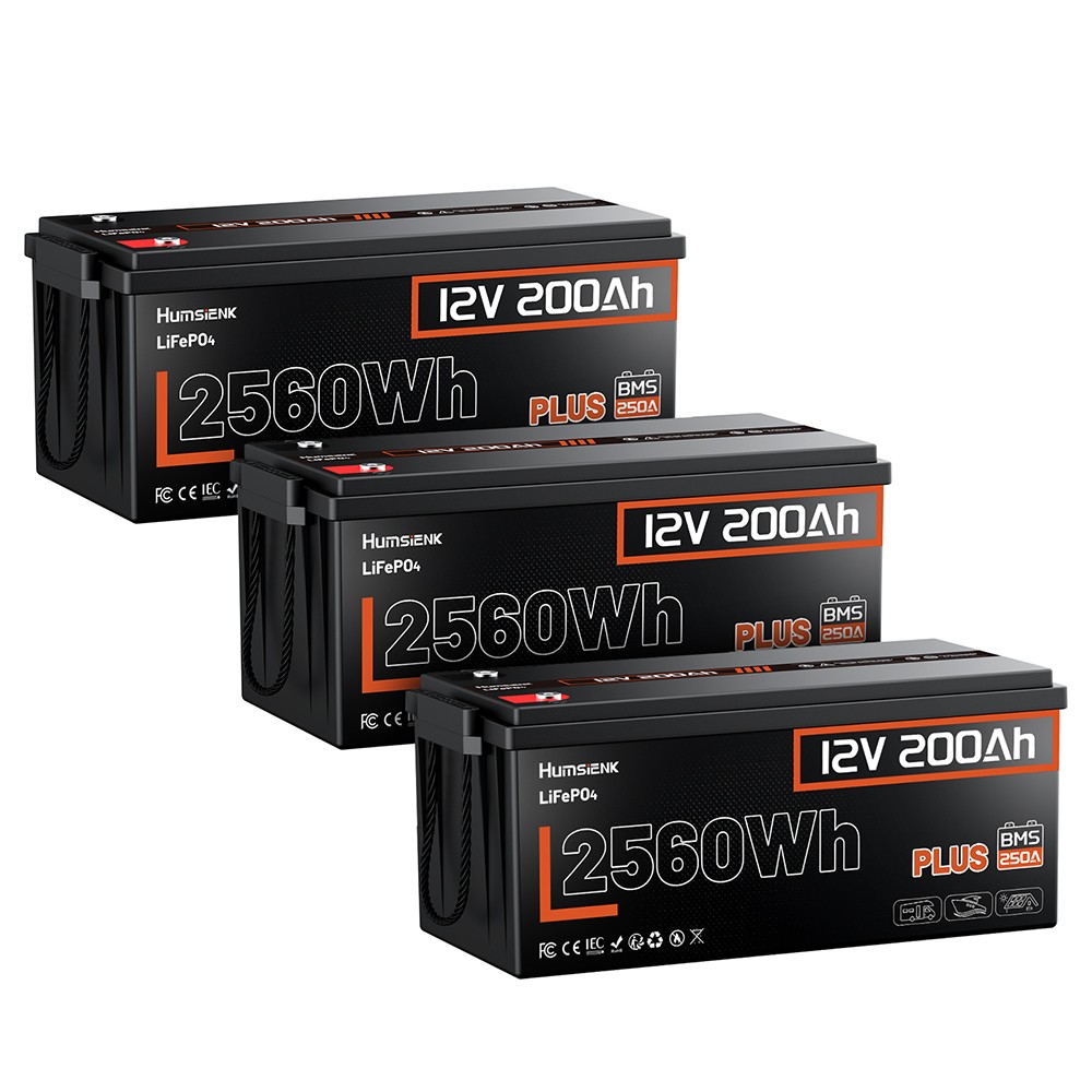 3Pack 7680Wh Humsienk 12V 200Ah Lithium LiFePO4 Battery 250A BMS RV Marine Yacht