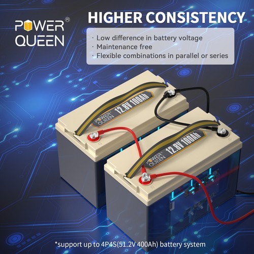 Power Queen 2 Packs 12V 100Ah Lithium LiFePO4 Battery for RV Boat Solar Off grid