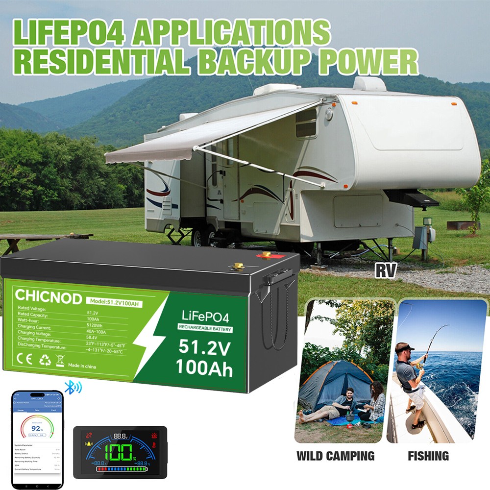 51.2V/48V 100Ah LiFePO4 Lithium Battery Bluetooth Built-in BMS For RV Golf Cart