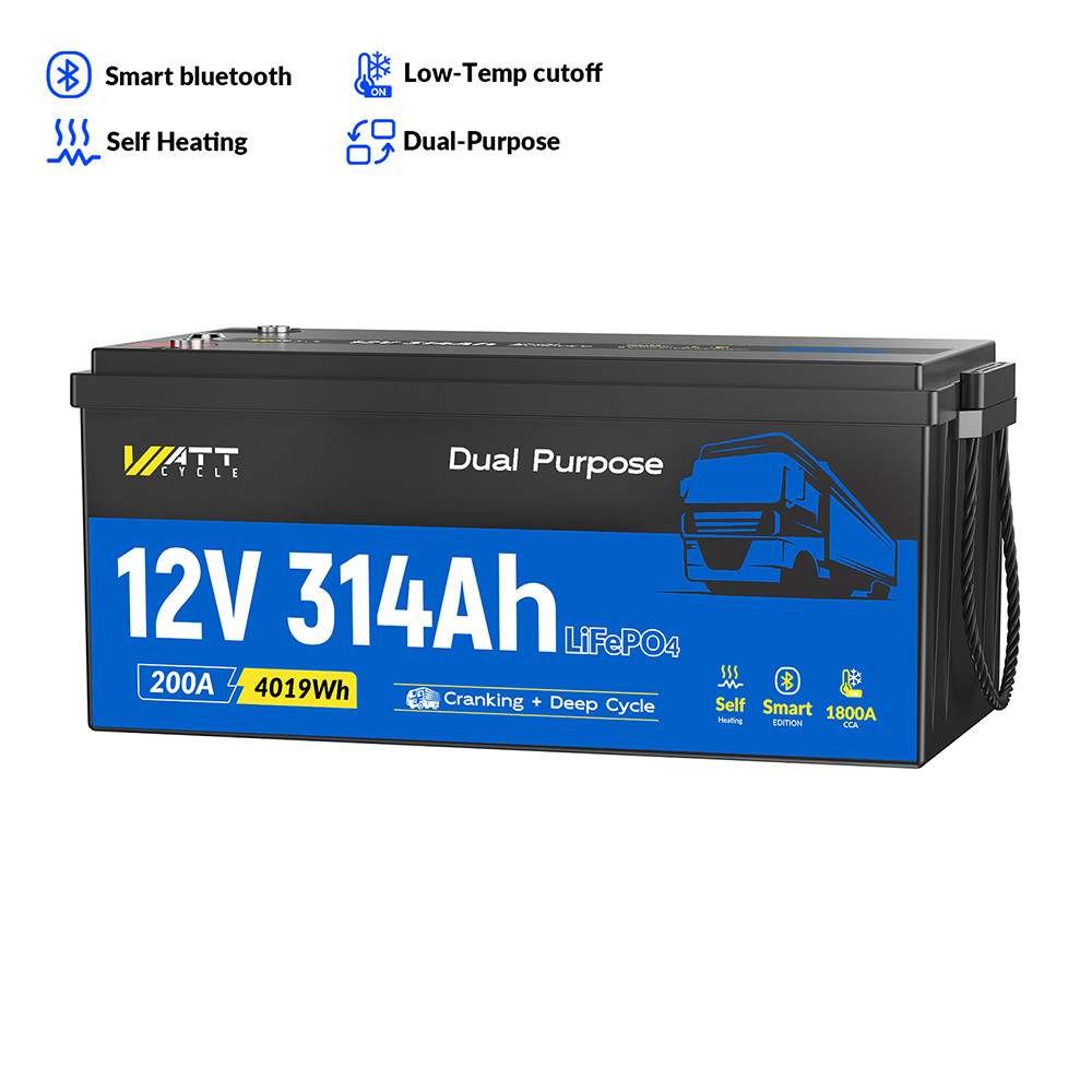12V 314Ah 300Ah 1800 CCA Dual Purpose LiFePO4 Battery Semi Trucks Solar System