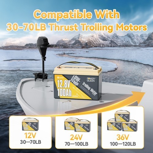 Used Power Queen 12V 100Ah Low Temp LiFePO4 Lithium Battery For Trolling Motor