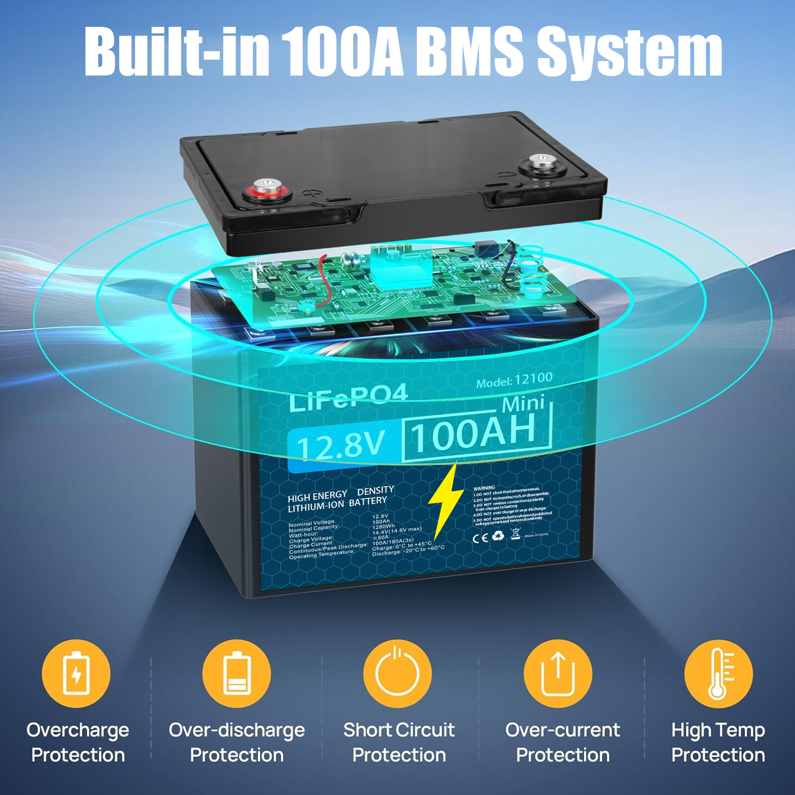 LiFePO4 Lithium Battery 12V 100Ah 50Ah 30Ah with BMS for RV Trolling Motor US