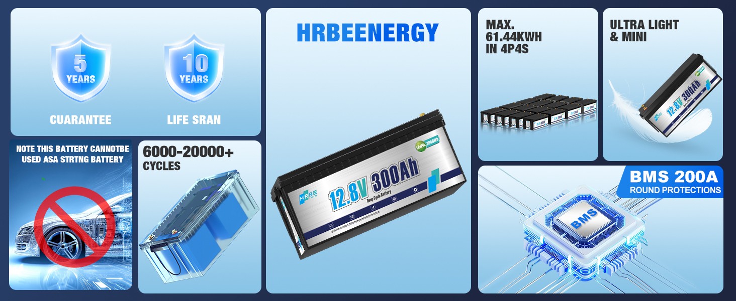 LiFePO4 12V 300Ah Deep Cycle Lithium Battery 200A BMS for RV Solar Boat Off-grid