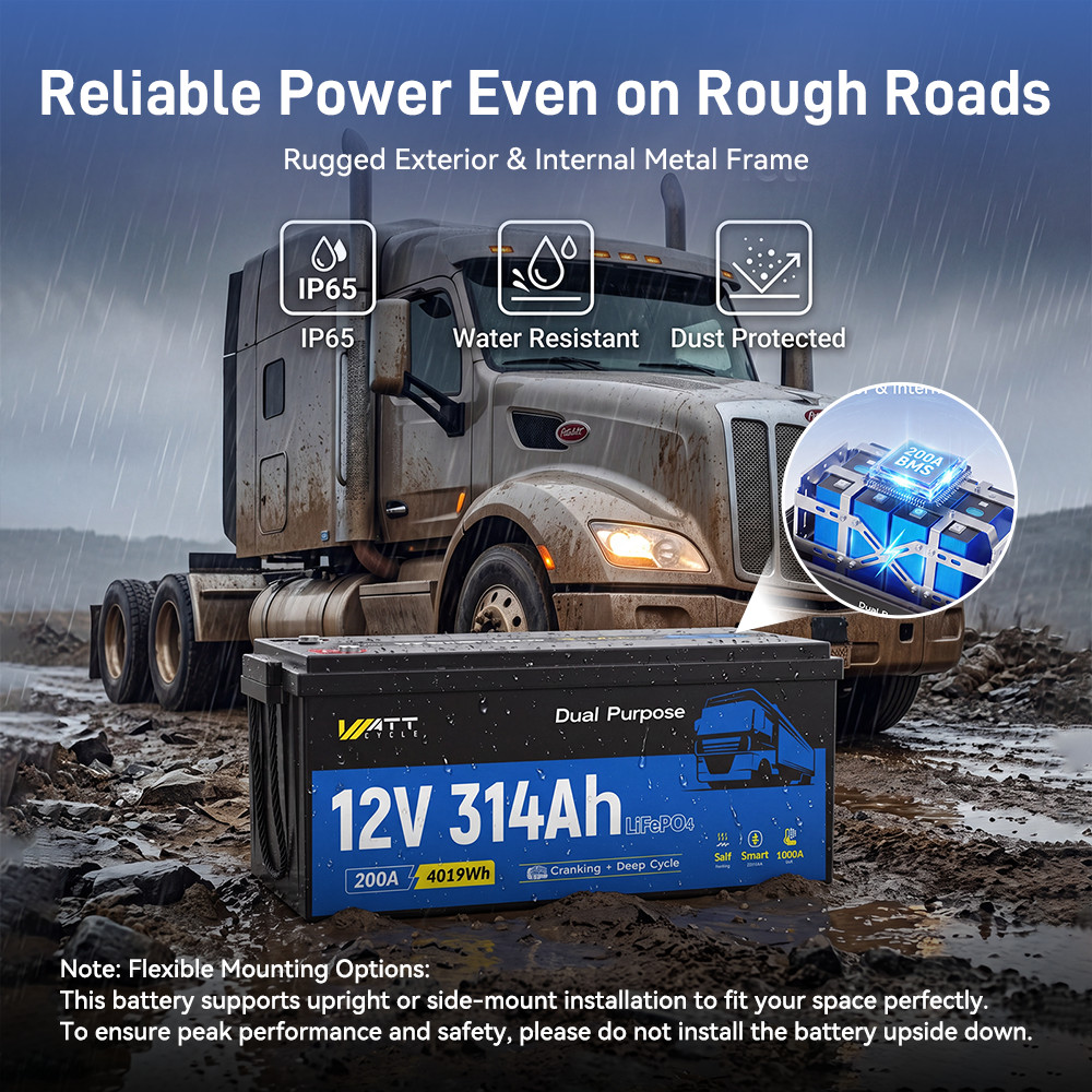2Pcs Wattcycle 12V 314Ah 300Ah LiFePO4 Battery 200A BMS Bluetooth Truck Sailboat