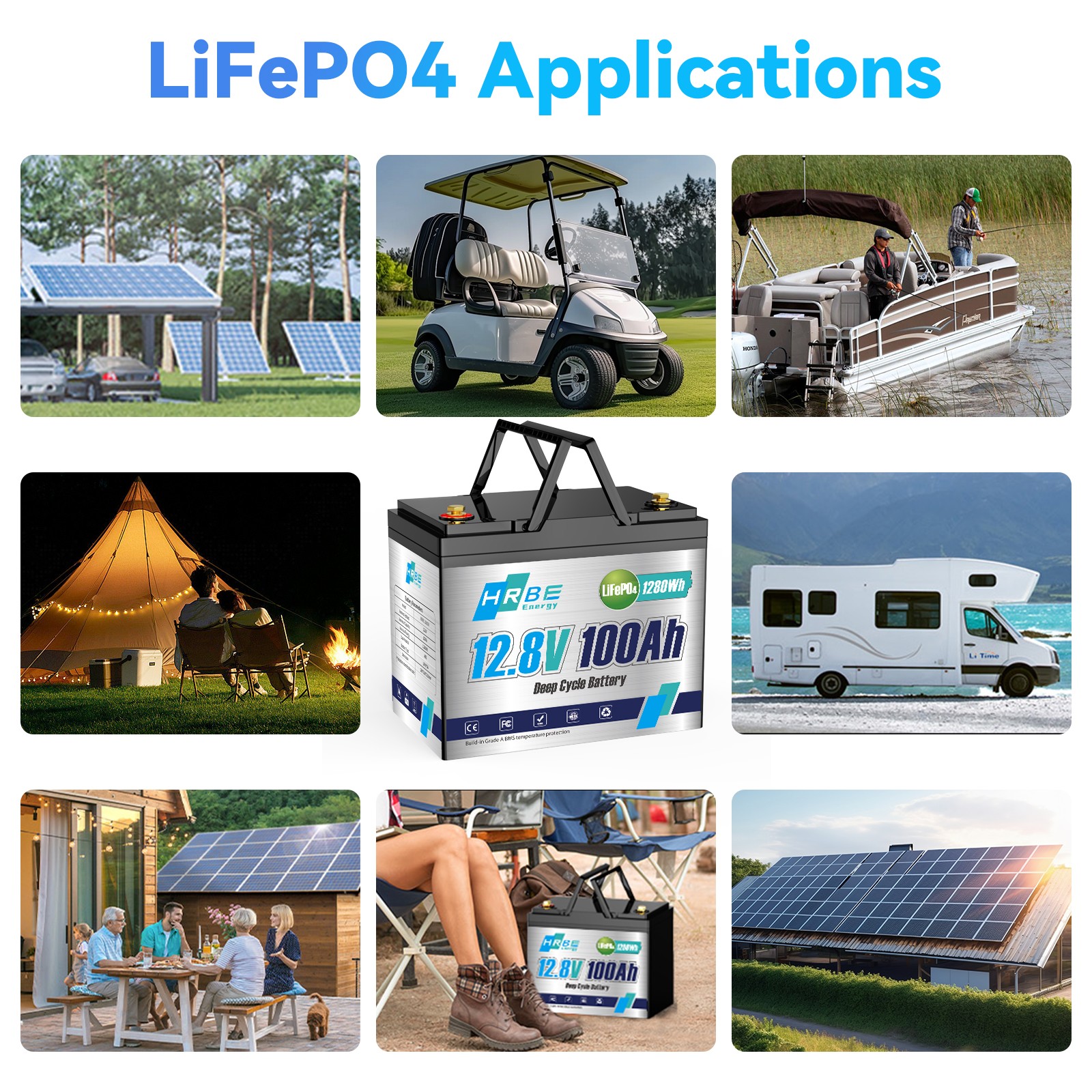 12V 100AH 1280Wh LiFePO4 Lithium Battery 100A BMS Deep Cycle For RV Solar Panel
