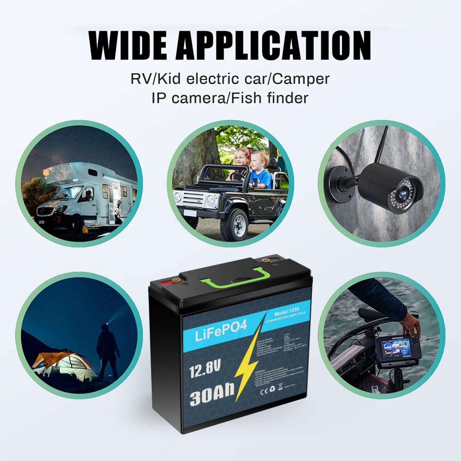 12V 30Ah LiFePO4 Rechargeable Lithium Battery BMS Deep cycles Fish Finder Boat