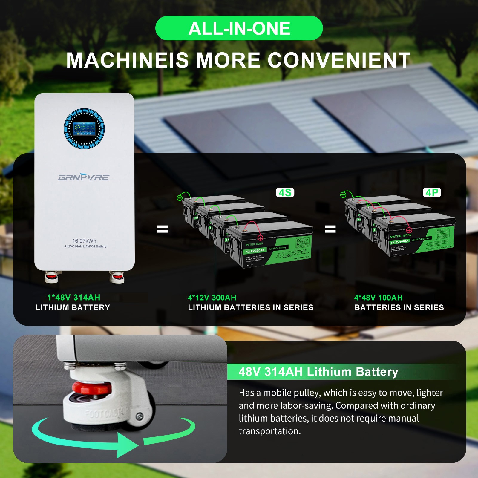 6* 51.2V 314Ah LiFePO4 Lithium Battery 16.07kWh For Home Solar Energy Storage PV