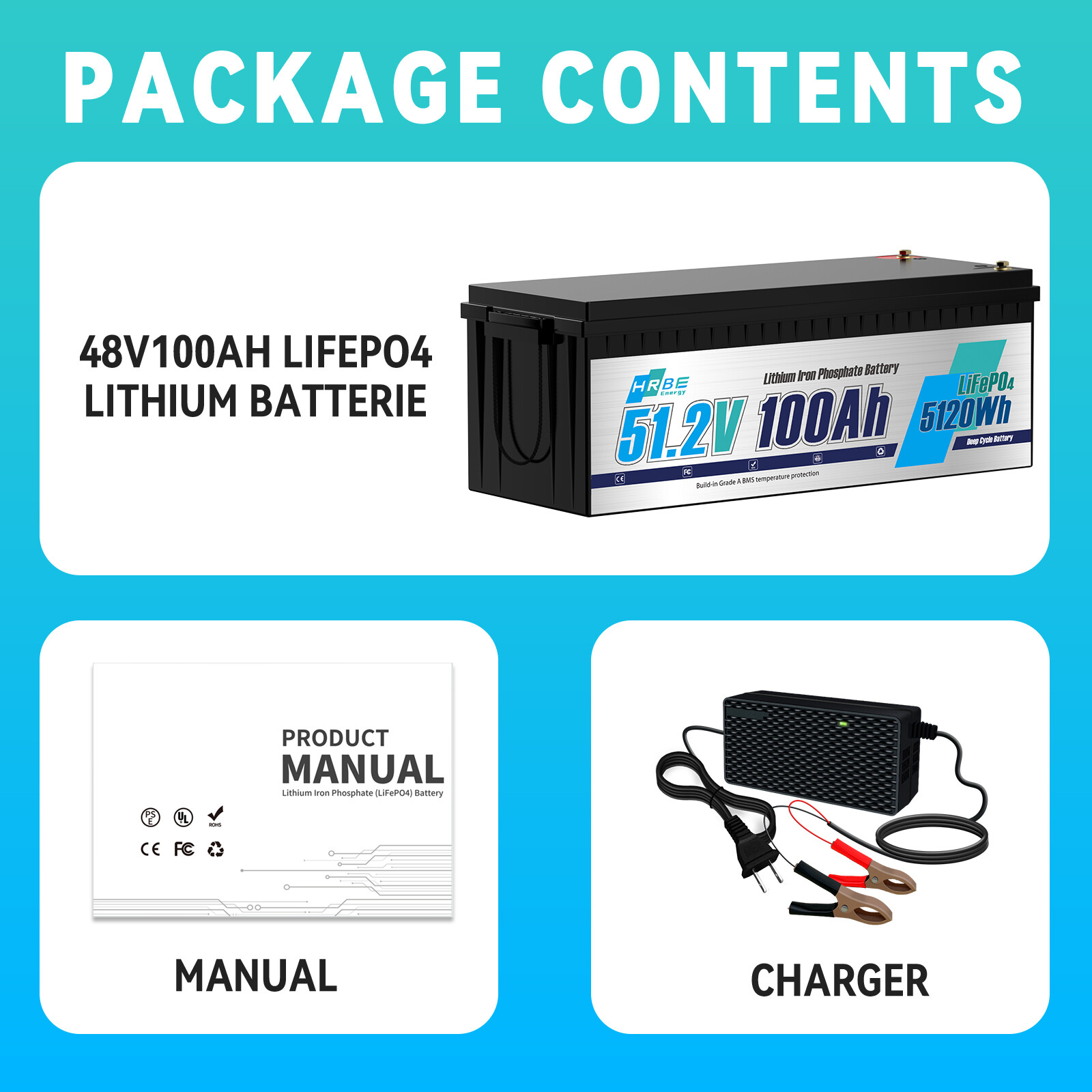 48V 100Ah LiFePO4 Lithium Golf Cart Battery 200A BMS Deep Cycle with US Charge