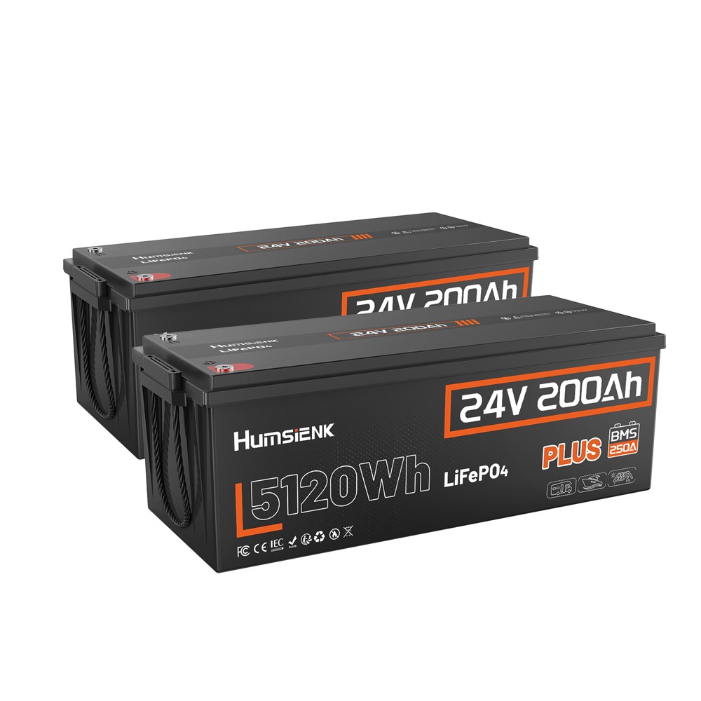 10.24KWh 2Pack 24V 200Ah Plus LiFePO4 Battery 250A BMS Low-Temp Marine Off-Grid