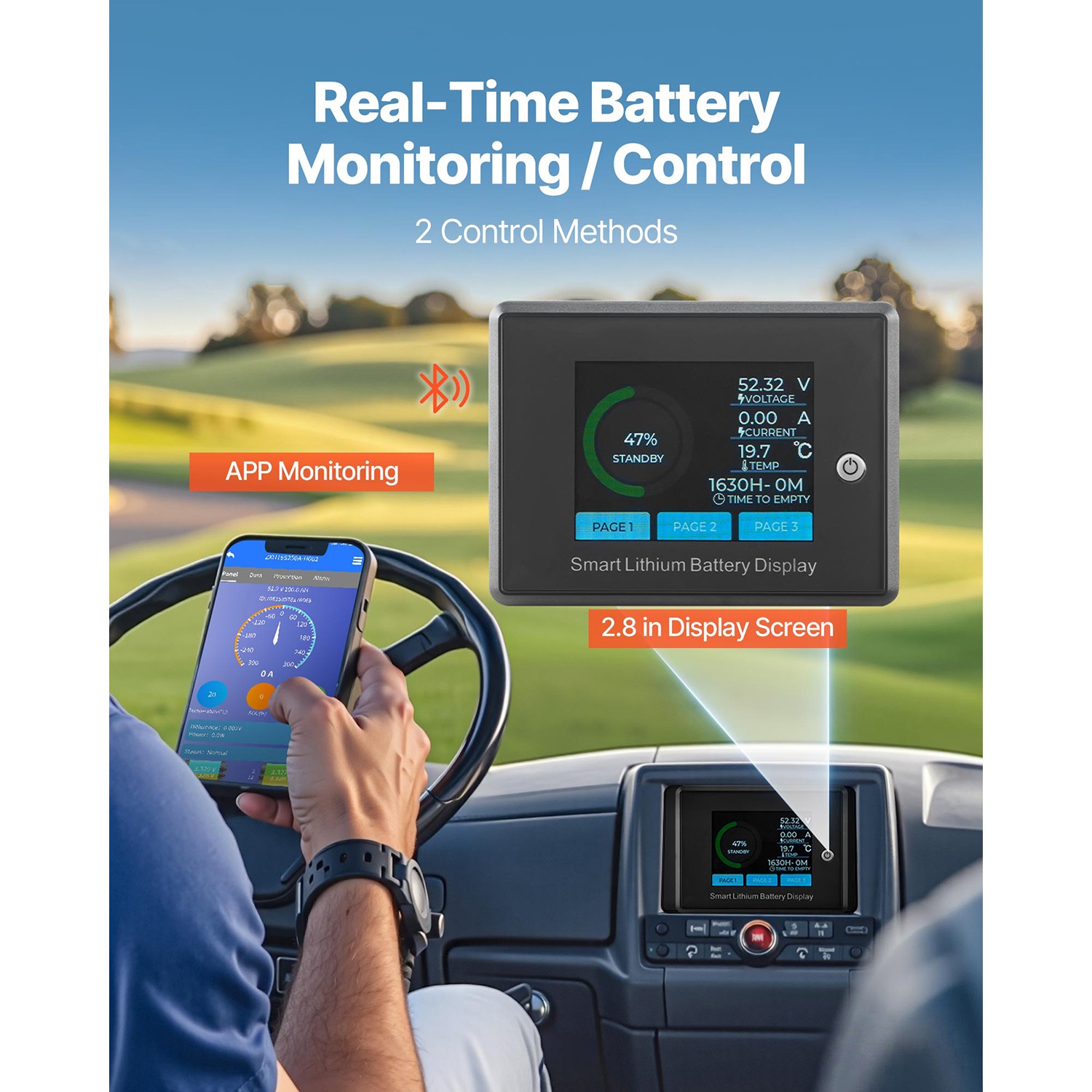 Uimoso 48V 105Ah Golf Cart Lithium Battery 20A Charger LCD Monitor & 4000+ Cycle
