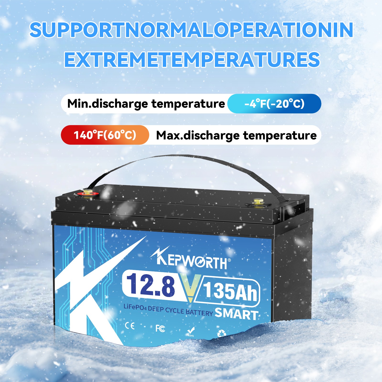 12V 135Ah Lithium LiFePO4 Battery Bluetooth BMS Smart for RV Solar Boat Off-grid